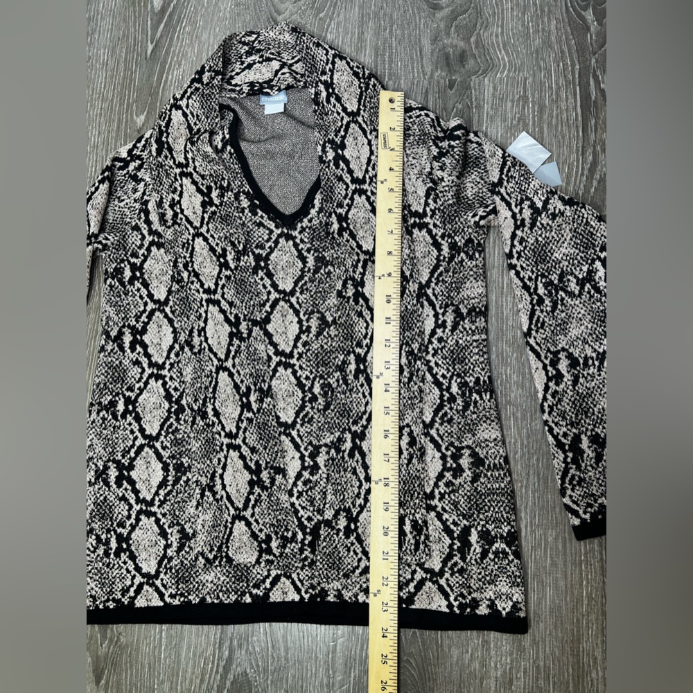 Chico's Double Espresso Python-Print Tie Neck Sweater Size Medium, Chico's 1 - Picture 12 of 14